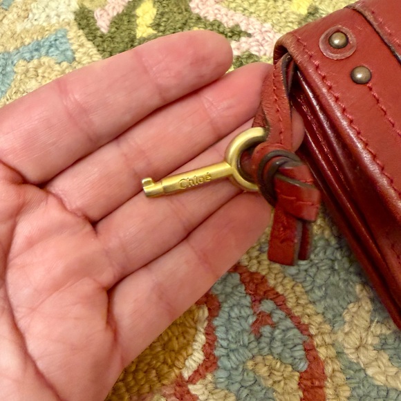 CHLOE Y2K Vintage Paddington Red Leather Bi-Fold Long Wallet W/ Added Crossbody - Picture 5 of 16